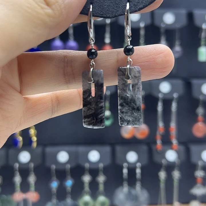 地***大翡翠银S925镶嵌耳饰