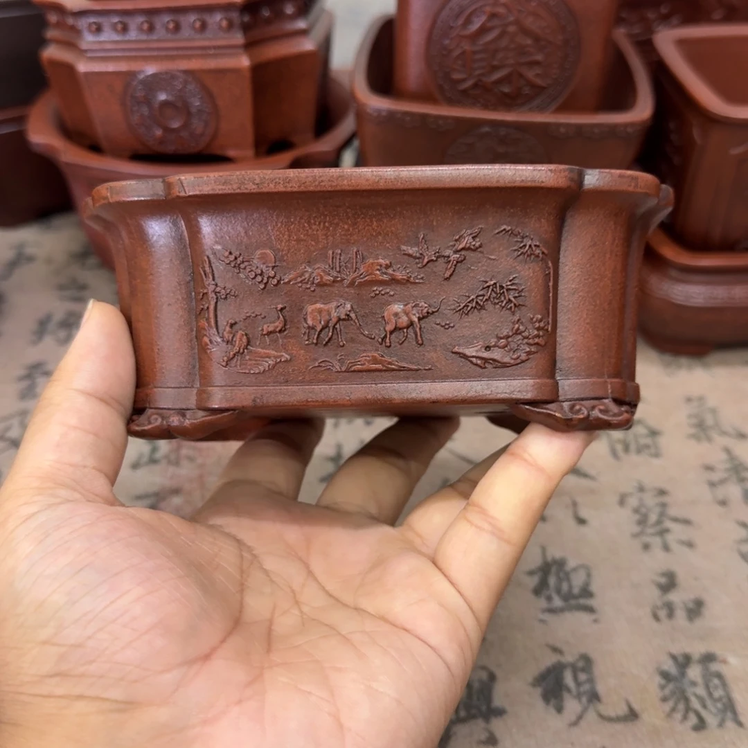 紫砂花盆13.5x9.5x5内经紫砂花盆