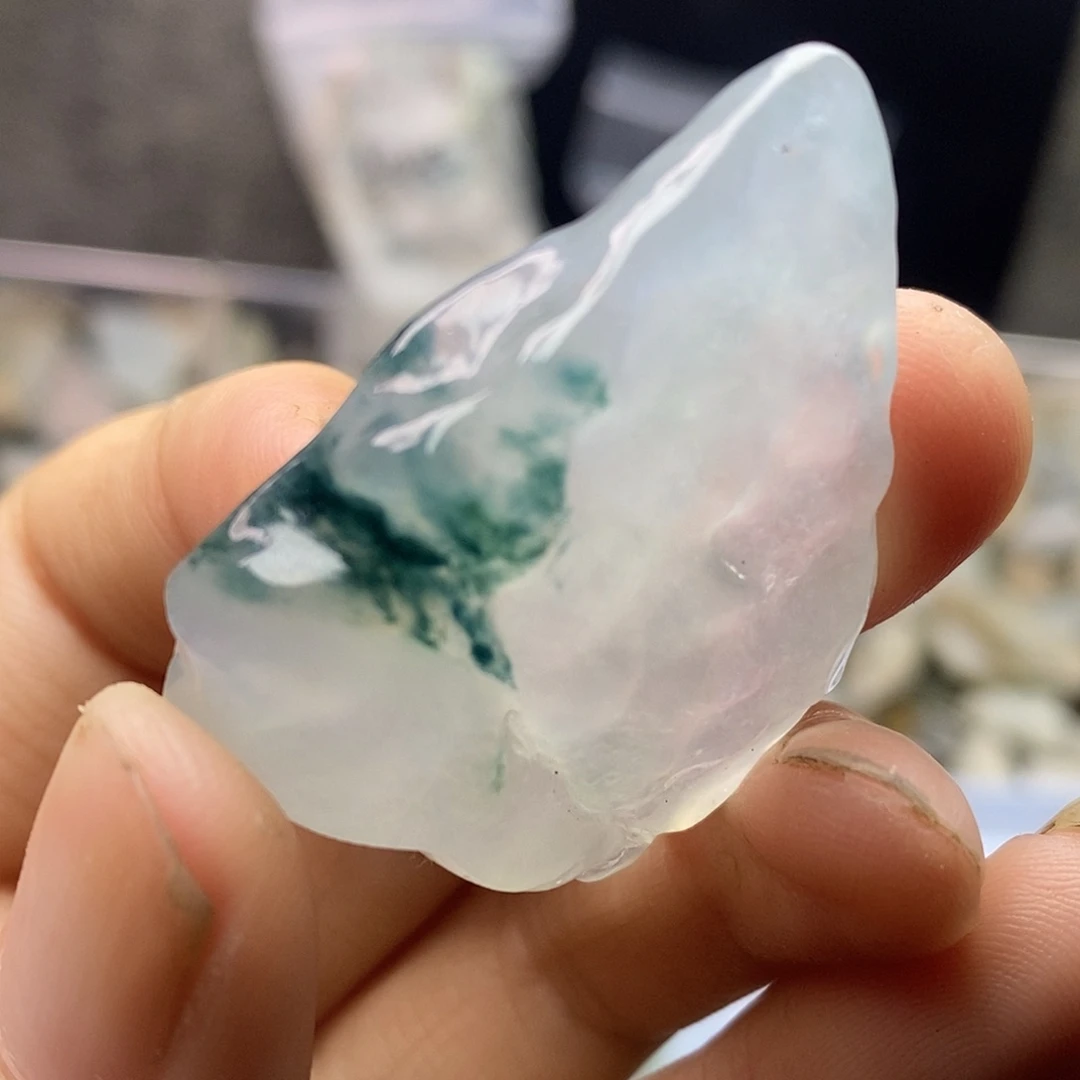 裸石翡翠缅甸翡翠A货起冰漂蓝花