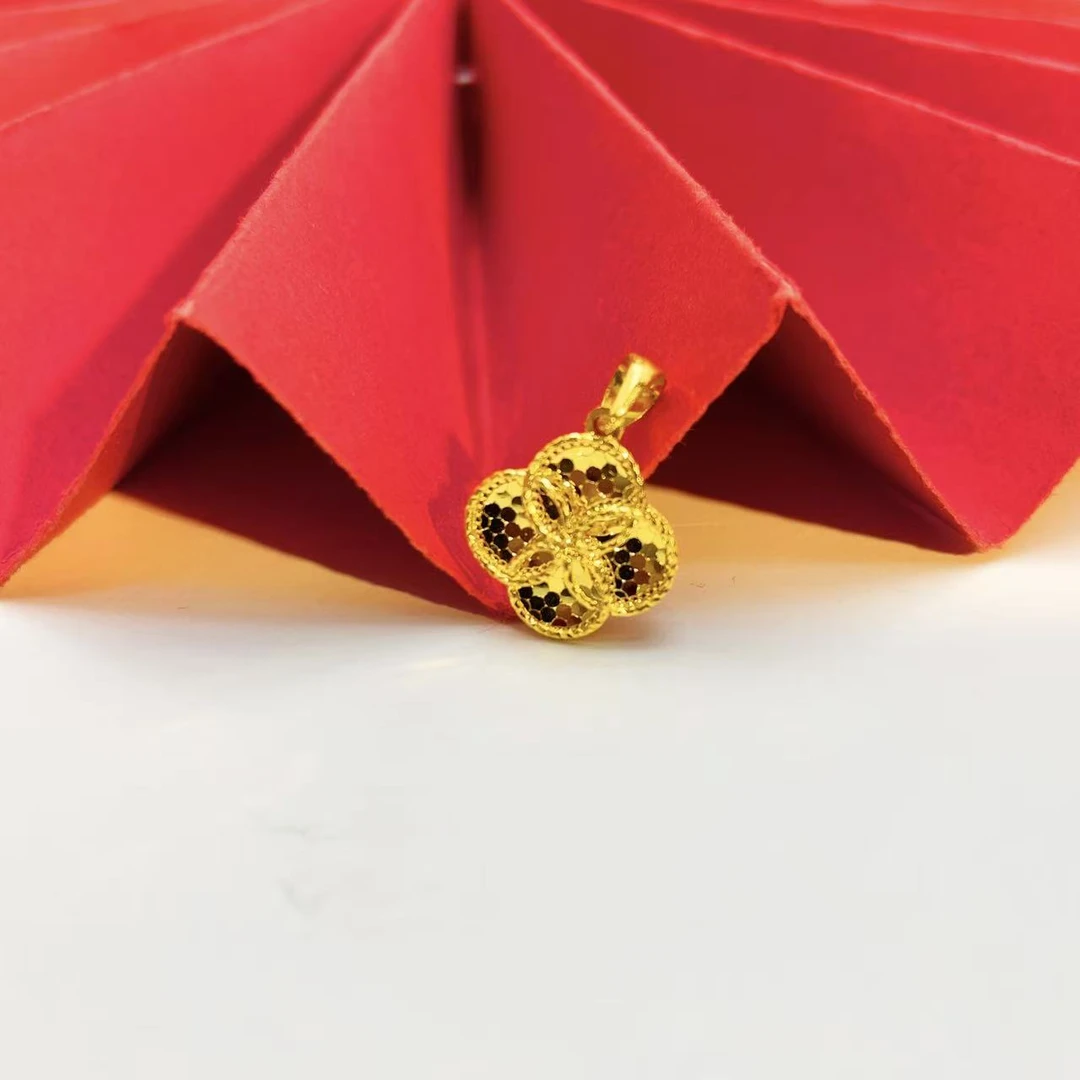 姐妹黄金  足金999碎冰冰四叶草吊坠