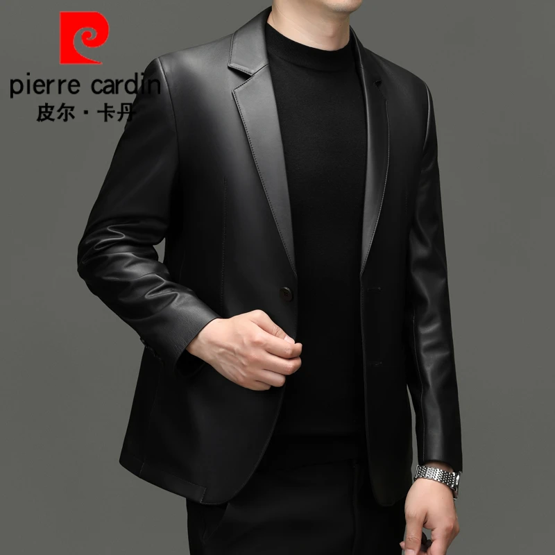 【头层绵羊皮】皮尔卡丹春秋新款真皮皮衣西装领高档商务夹克外套