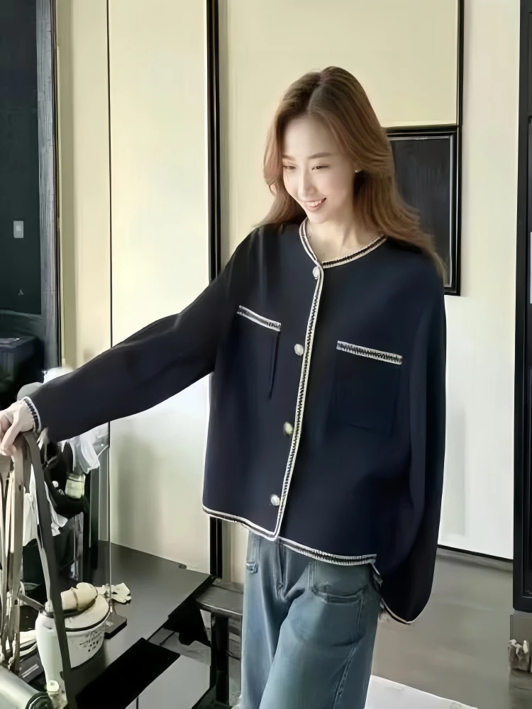 L025高级感法式小香风气质衫开衫女2025新款春秋宽松毛呢外套