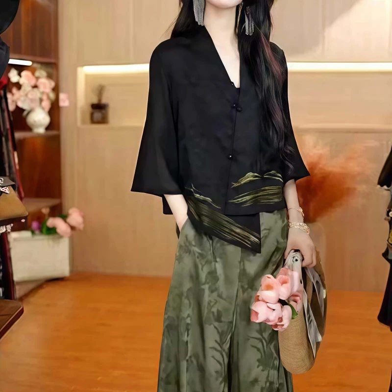 素订女装原创品牌旗舰店新款高级感气质减龄上衣阔腿裤两件套潮