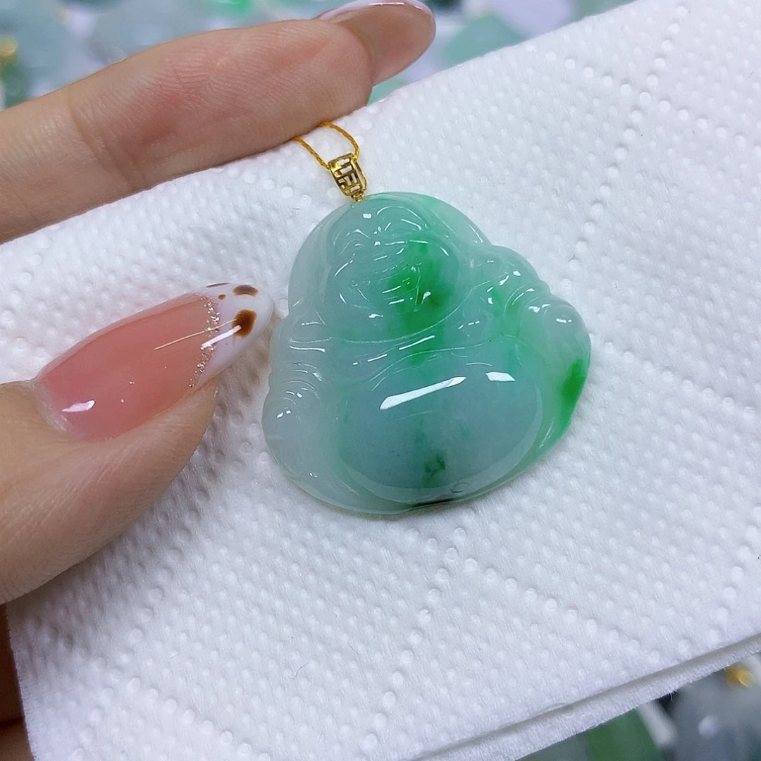 颈饰18K金镶嵌翡翠挂件