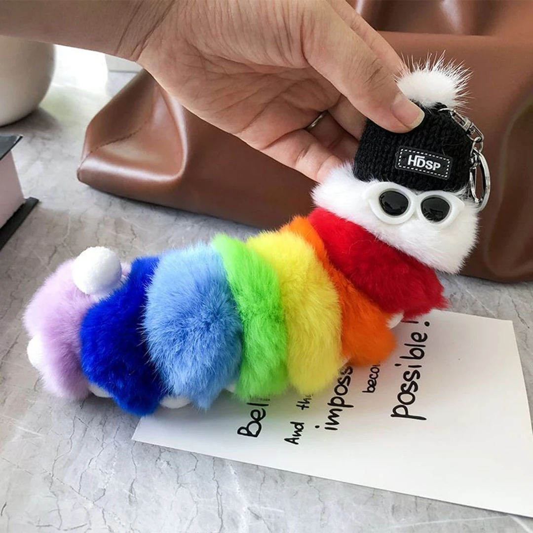 韩国ins真獭兔毛丑萌可爱大号毛毛虫包包挂件钥匙扣挂饰公仔玩偶