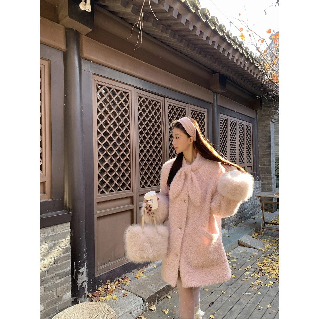 【蜜橘乌龙】冬季气质甜美温柔兔耳朵休闲HD毛毛外套254Y4663