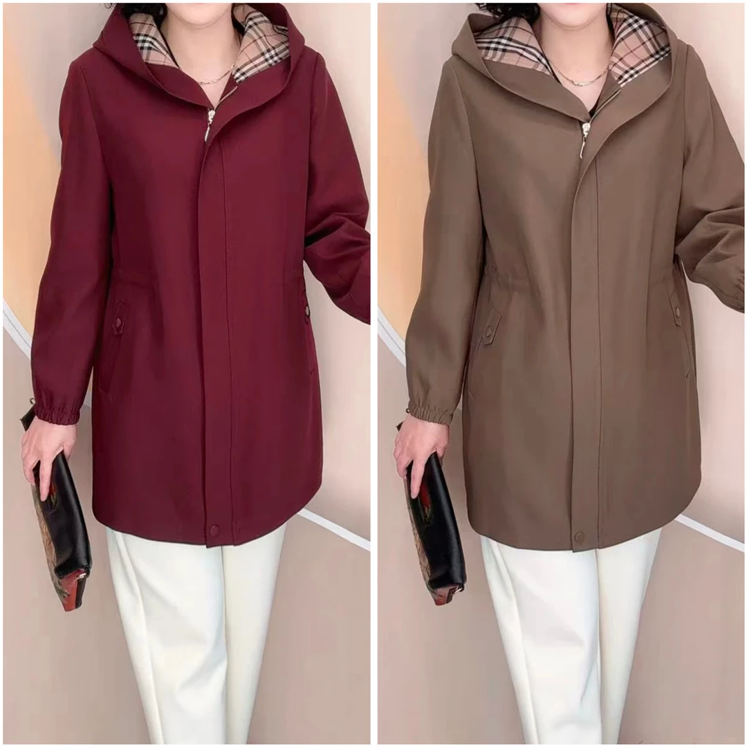 韩版妈妈装连帽风衣外套【百搭】春秋气质时尚休闲显瘦洋气大码长袖