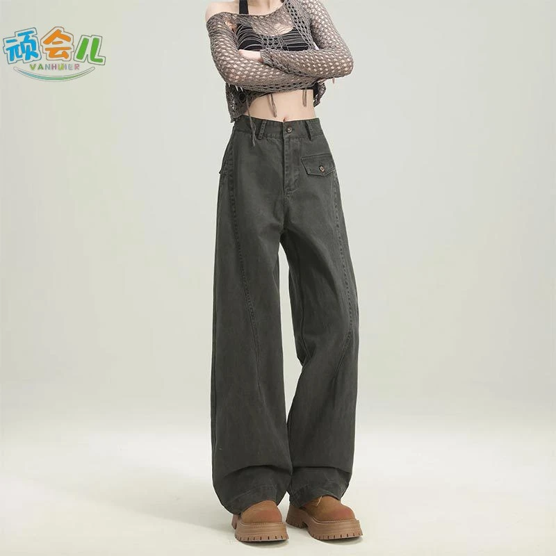 美式复古军绿工装牛仔裤女爆款2025年春季新款时尚高