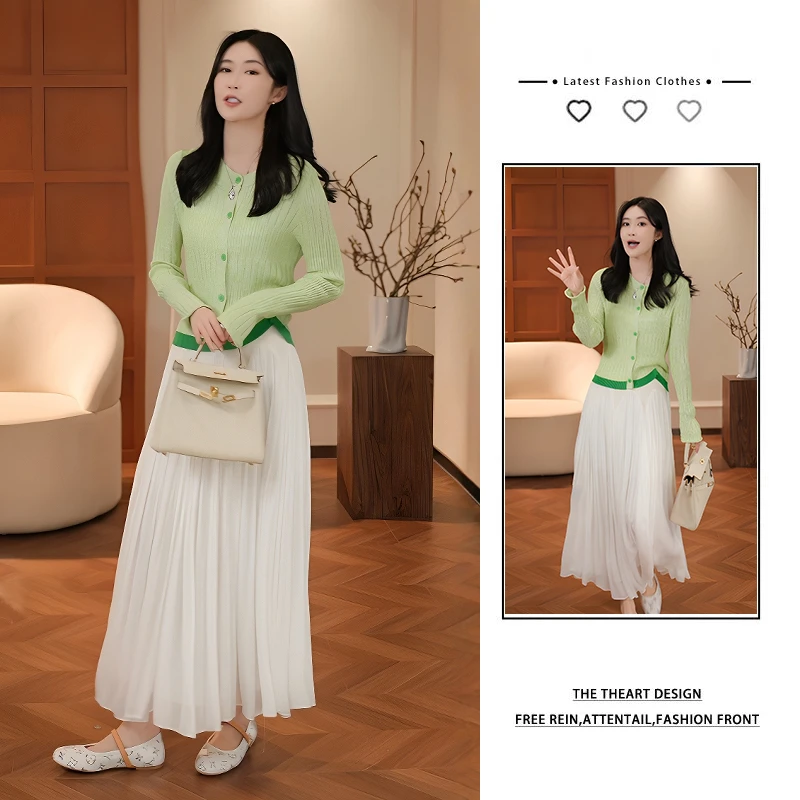 夏季穿搭一整套女2025新款时尚气质撞色针织开衫显瘦半身裙两件套