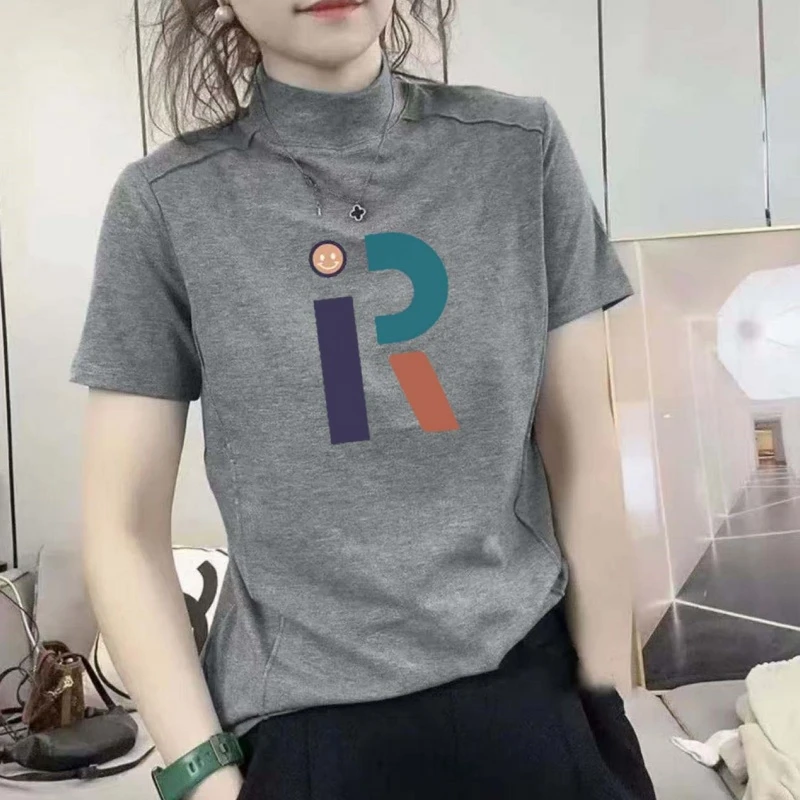 半高领纯棉正肩短袖t恤女夏季2025年新款百搭休闲打底衫半袖上衣