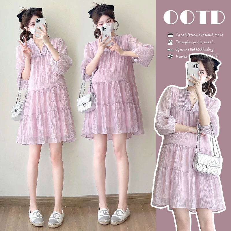 2025夏季韩版洋气甜美仙女简约舒适宽松慵懒文艺大码连衣裙孕妇装