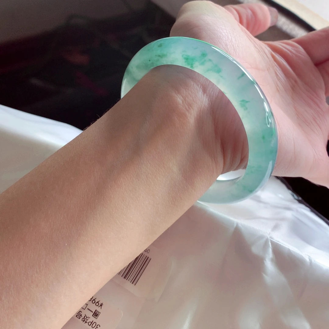 翡翠未镶嵌手镯54.2 起光冰透绝美意境兰花 灵