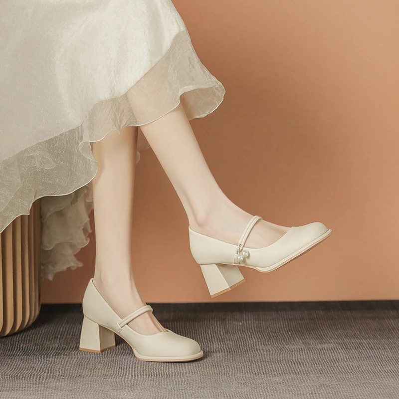 中跟真皮鞋子粗跟高跟单鞋女鞋百搭夏季气质温柔春季跟鞋玛丽珍鞋