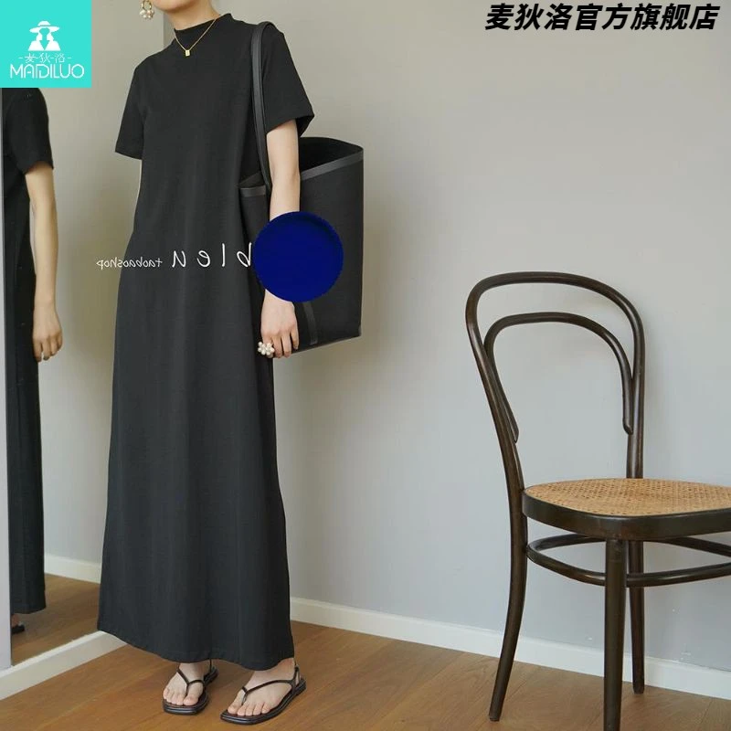 特大码300斤赫本风直筒遮肚宽松过膝短袖长裙女胖MM休闲连衣裙夏2