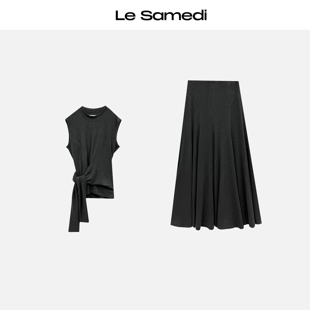 Le Samedi 设计师精选【扭结探戈】極简美学 扭结高领背心/褶皱伞裙