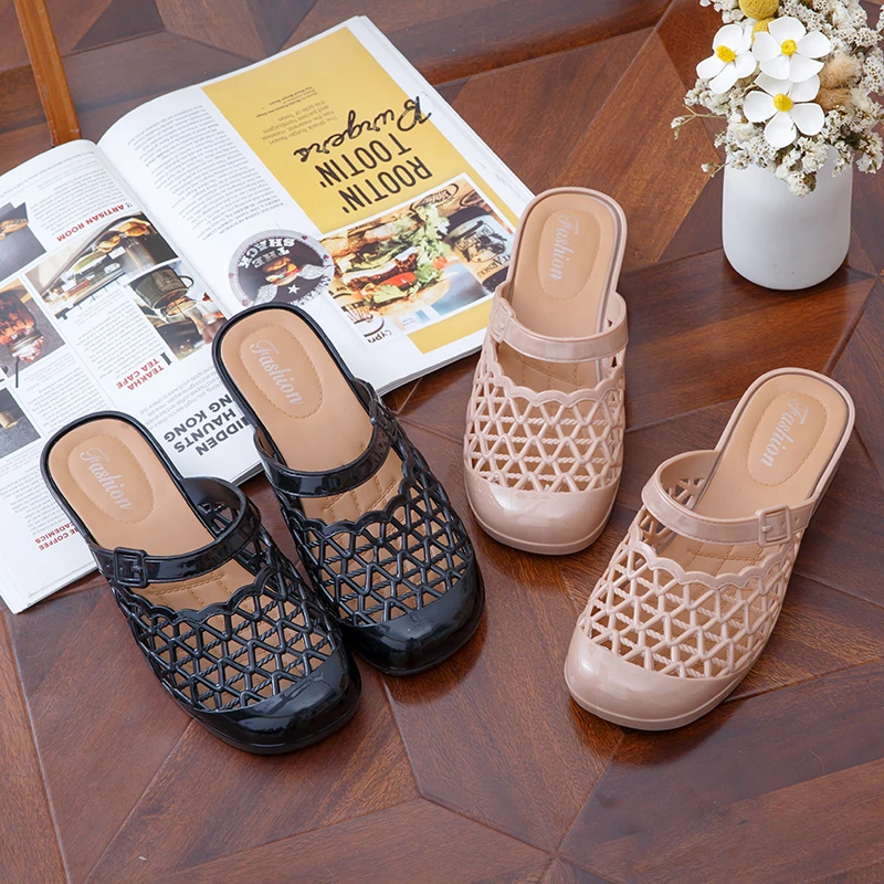 【海外厡单】夏季镂空水晶半包凉拖鞋软底防滑外穿高级感凉鞋
