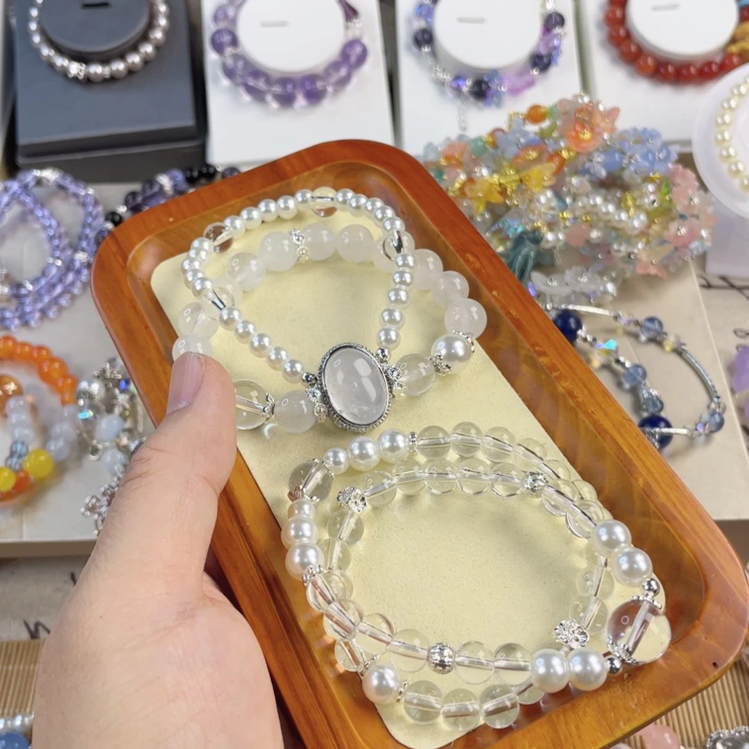 水晶手串银S800镀金镶嵌