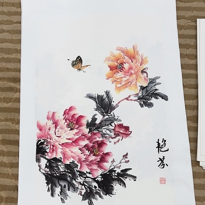 国画花鸟画中人物三开