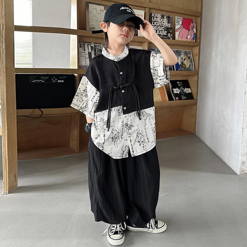 男童夏季汉服套装2025新款儿童夏装古风唐装帅气男孩大童夏款衣服