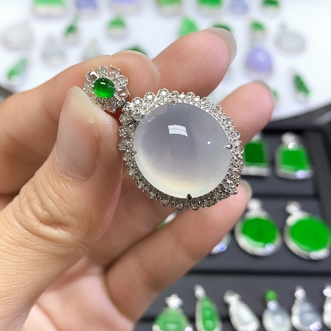 翡翠18K金镶嵌吊坠(不含链)