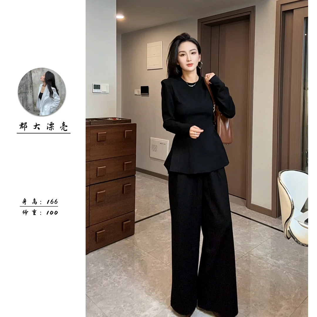 高级感气质套装女2025年秋季新款时尚设计感上衣阔腿裤气质两件套