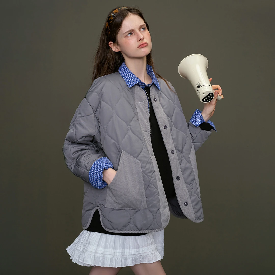 【茉茉专属】简约格雷系拼接百搭休闲绗棉外套棉衣AEW4B1003