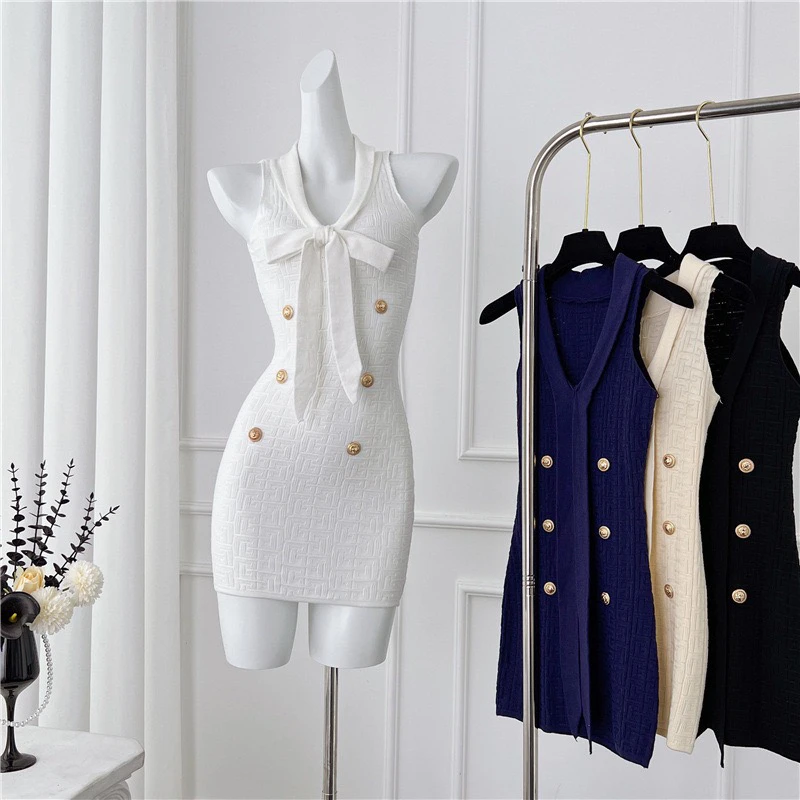 小个子名媛气质小香风无袖针织收腰显瘦包臀夏秋连衣裙韩版裙子