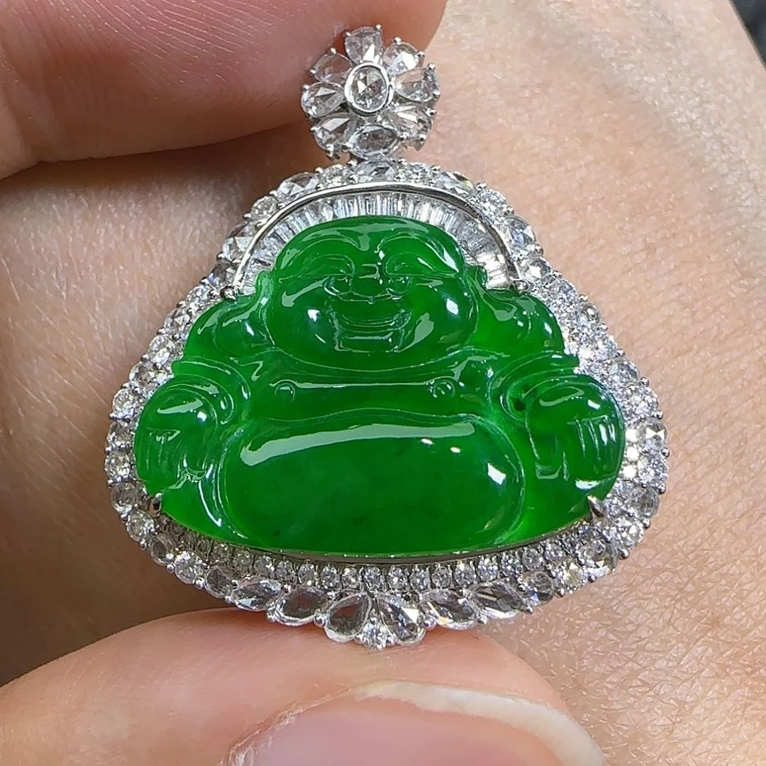 颈饰18K金镶嵌翡翠天然翡翠