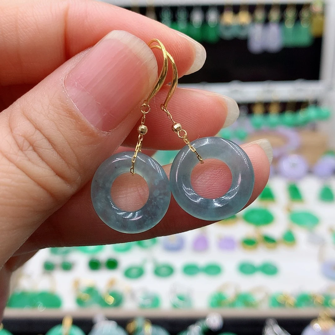 翡翠耳饰18K金镶嵌的