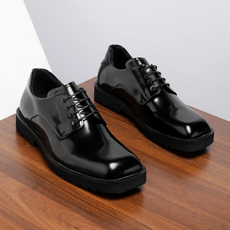 【纯牛皮】高级感亮皮方头德比鞋男真皮透气百搭商务休闲皮鞋男夏季