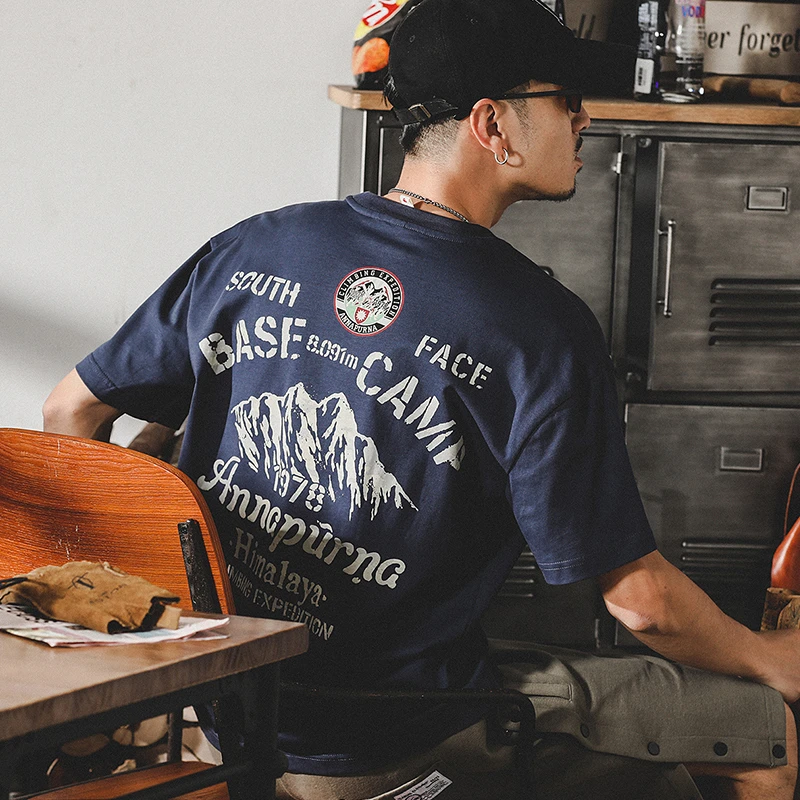 美式山系纯棉重磅t恤男短袖夏季潮流ins宽松大码男士潮牌半袖体恤