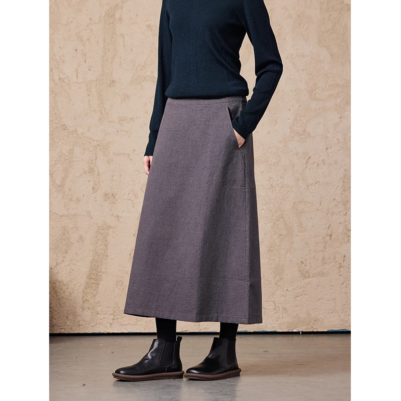 Q.TU半身裙女秋冬长绒棉双色纱2618里衬偏厚气质高级新款a字裙