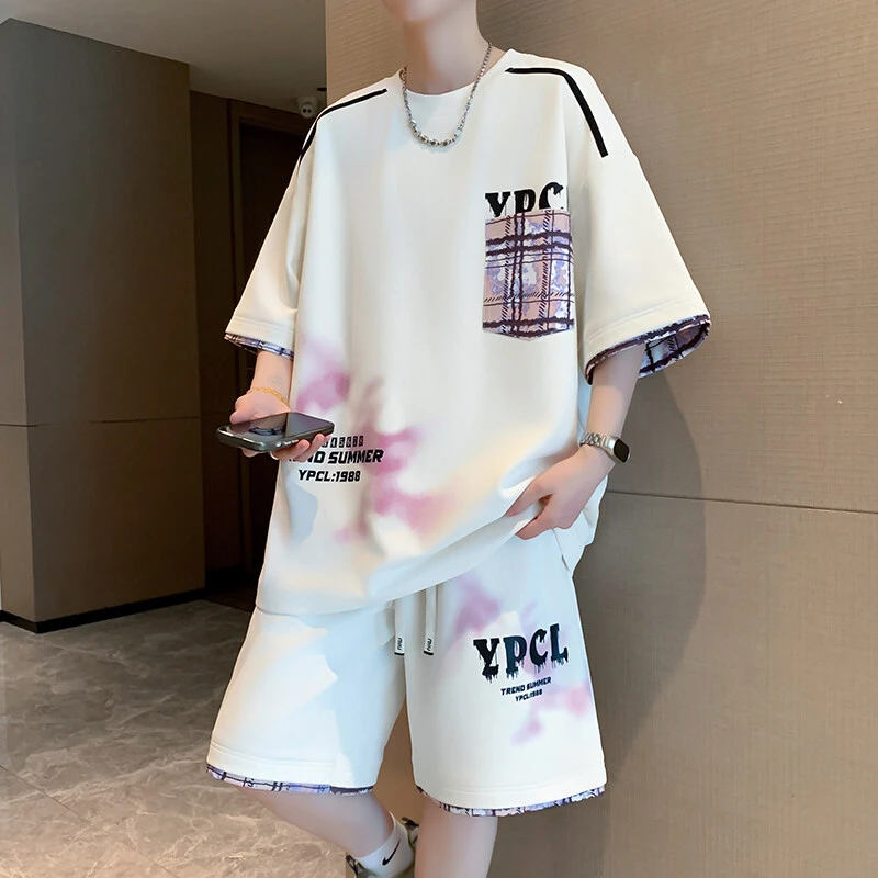 夏季时尚薄款宽松休闲运动套装时尚潮流痞帅潮流韩版男生青少年