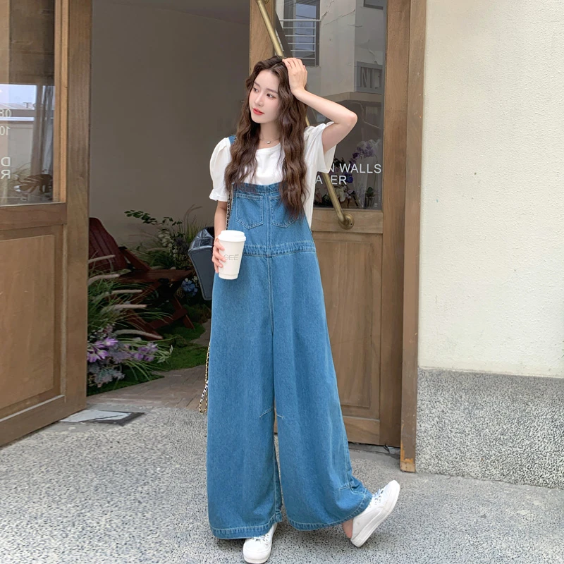 盐系松弛感牛仔背带裤T恤套装女2025夏季新款复古韩系ins风两件套