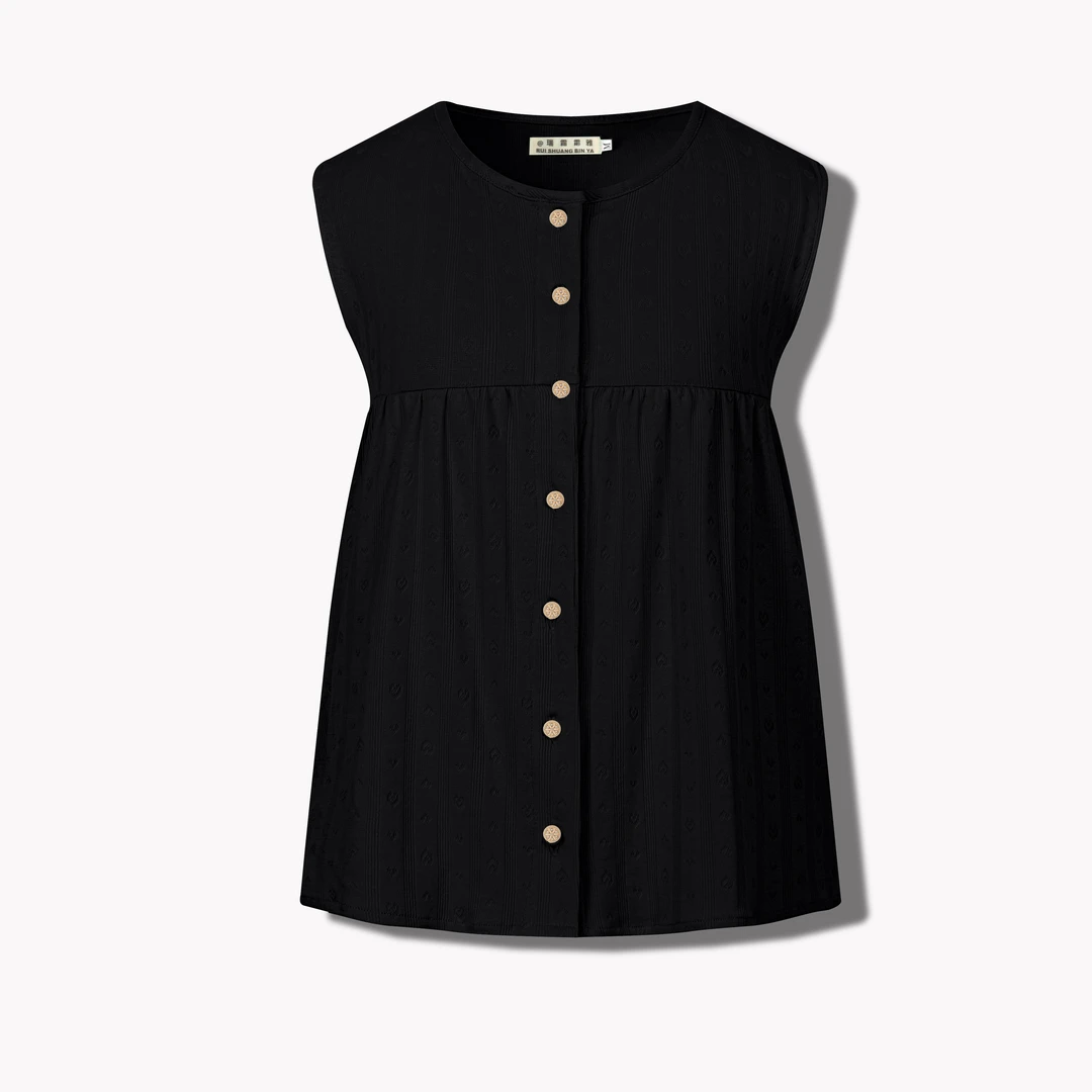 女装圆领无袖夏季气质休闲复古衬衫黑色热卖热销