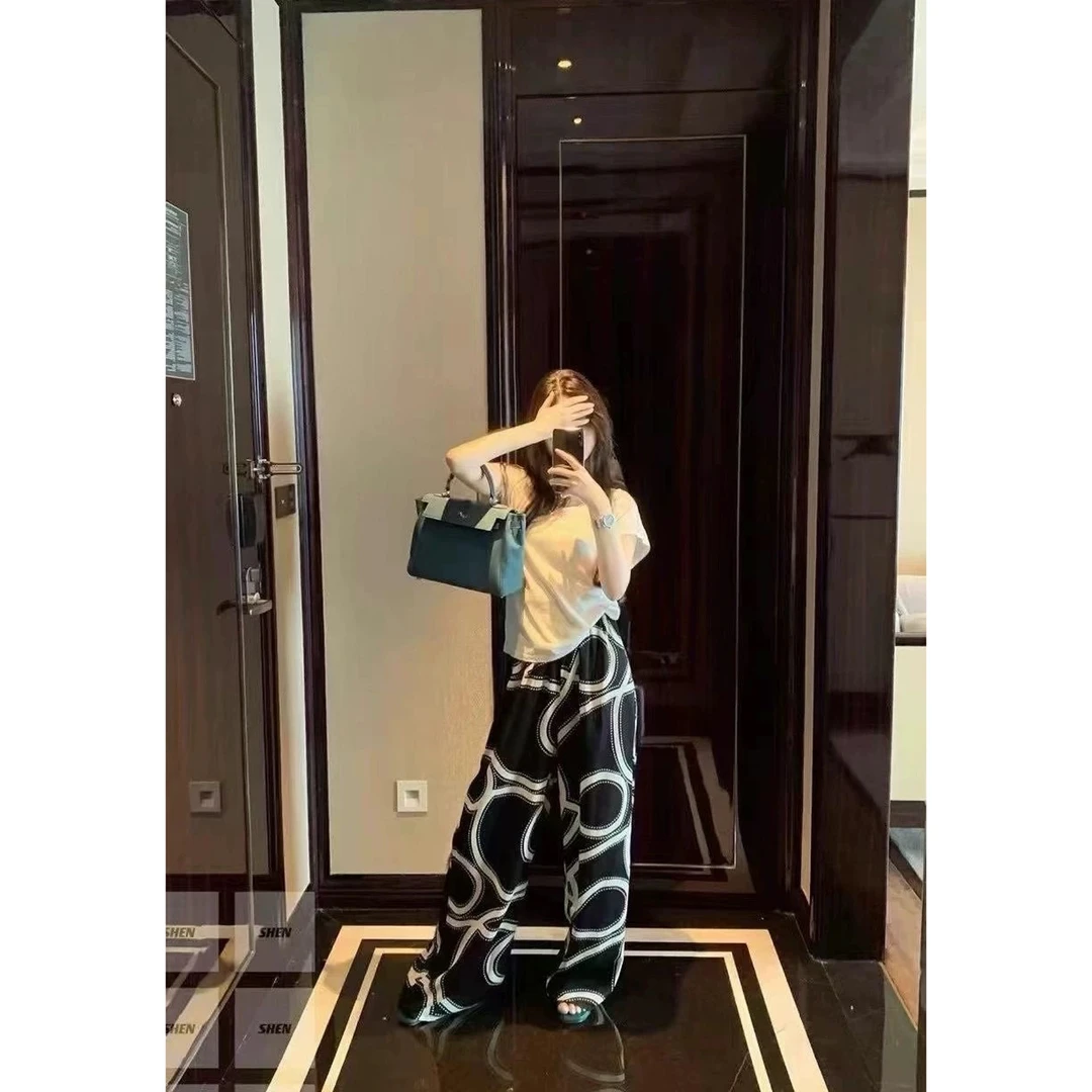 【土豆优选】设计感印花百搭阔腿裤