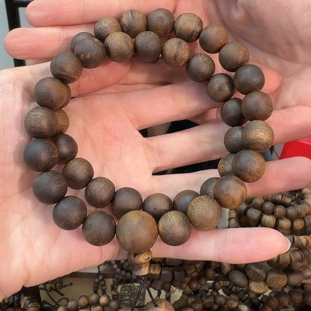 沉香手串绿奇楠1.2双圈瑕疵29克多样性发一条