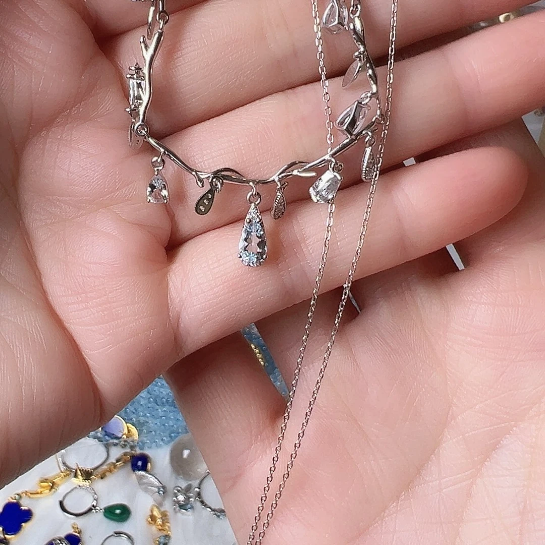 虫***妈海蓝宝石颈饰银S925镶嵌拍两单