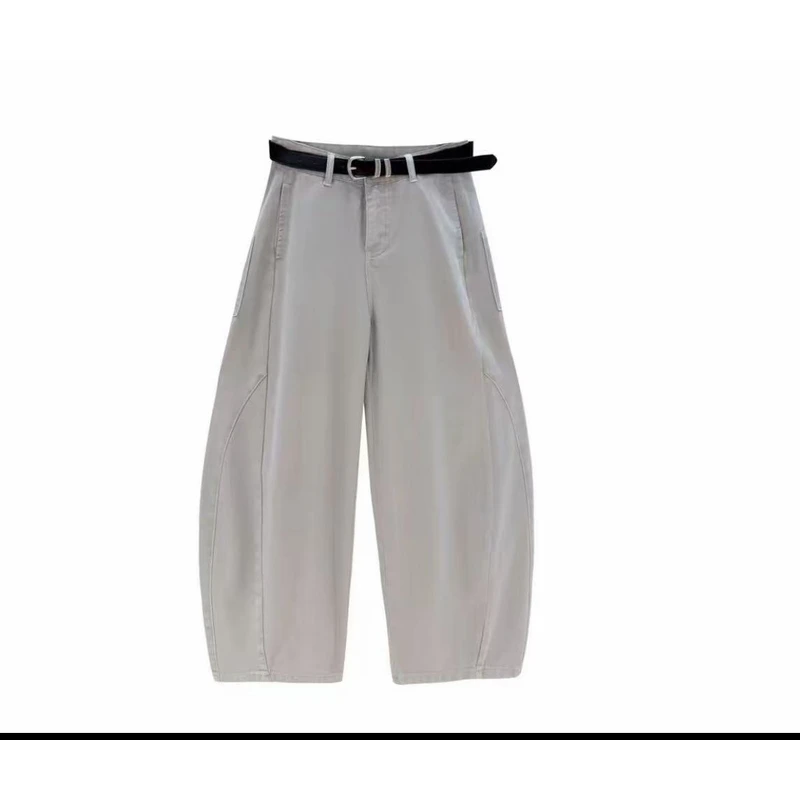 【季尾清仓】夏季纯色美式复古花苞裤休闲八分显瘦女裤（没腰带）3571