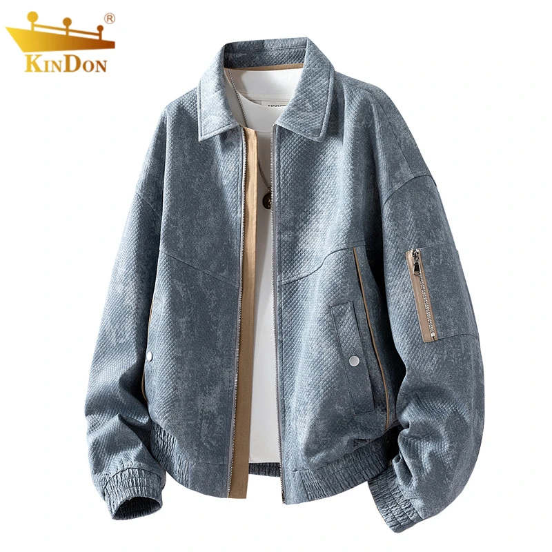 美式提花仿牛仔外套春秋季百搭宽松加大码潮流男士休闲翻领夹克