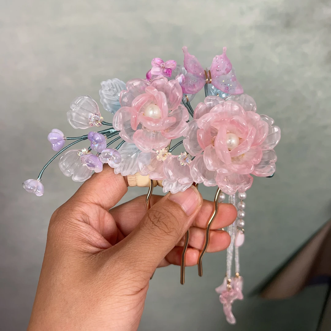 150琉璃发梳粉色汉服发饰/重约75克/忌摔