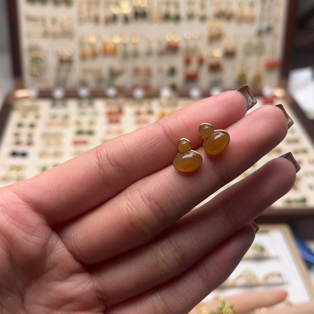 和田玉银S925镀金镶嵌耳坠