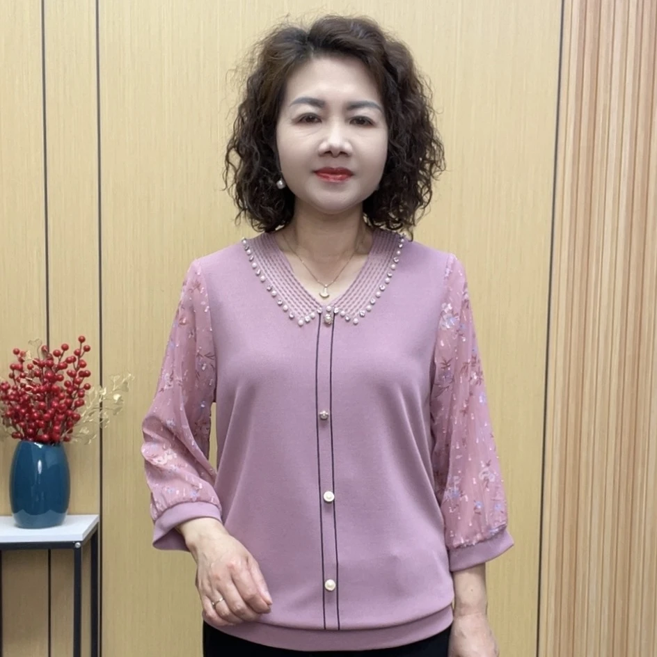 2025春夏七分袖时尚妈妈装气质宽松洋气显瘦百搭减龄中袖新款上衣