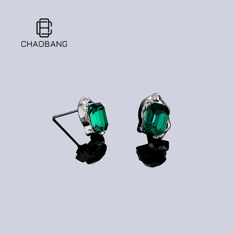 chaobang/潮邦 铜合金耳饰 小众不规则锆石耳钉个性高级感耳饰