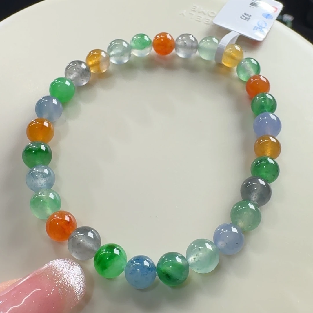 未镶嵌手链翡翠高冰波彩虹糖手串卡6.4-6 炸光！毕业！