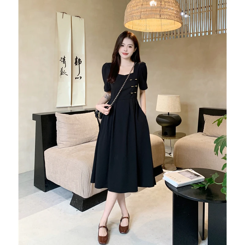 大码女装2025新款夏法式气质高级感连衣裙赫本风收腰显瘦中式长裙