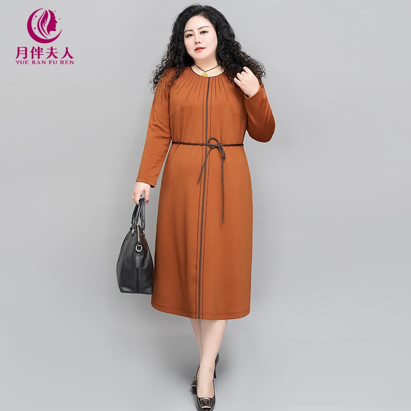 月伴夫人 2024春季新款大码气质显瘦高端简约知性系带连衣裙6402