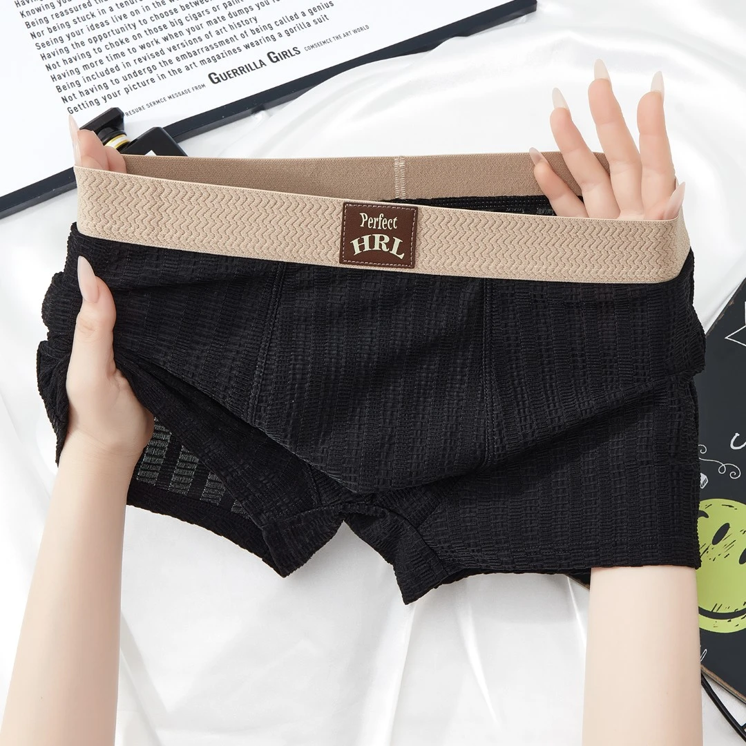 夏季新款男士内裤冰丝凉感透气舒适平角裤青年薄款运动中腰短裤衩