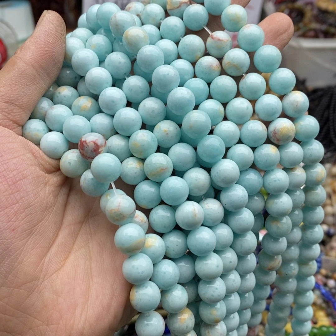 玛瑙/玉髓未镶嵌珠宝半成品一条天然10mm寿山石粉压圆珠