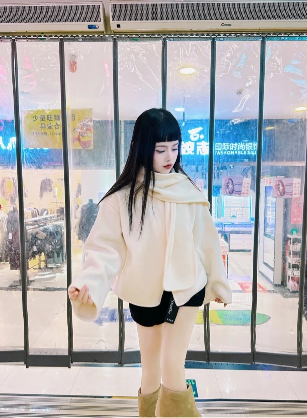 米色温柔风短款双面呢外套女短款小个子韩版秋冬季高级感香蕉袖